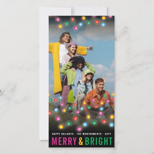 Colourful Fun Festive Christmas Lights Glow Photo Holiday Card (Front)