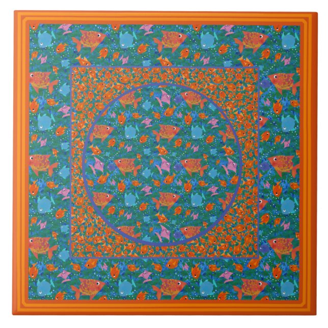 Colourful Fun Fish in the Sea Ceramic Tile (Front)