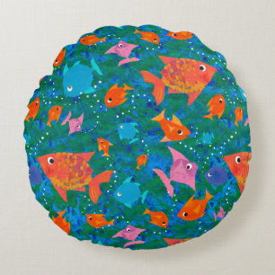 Colourful Fun Fish in the Sea Round Pillow