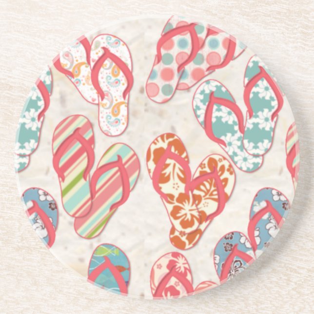 Colourful & fun flip flop summer fun! coaster (Front)