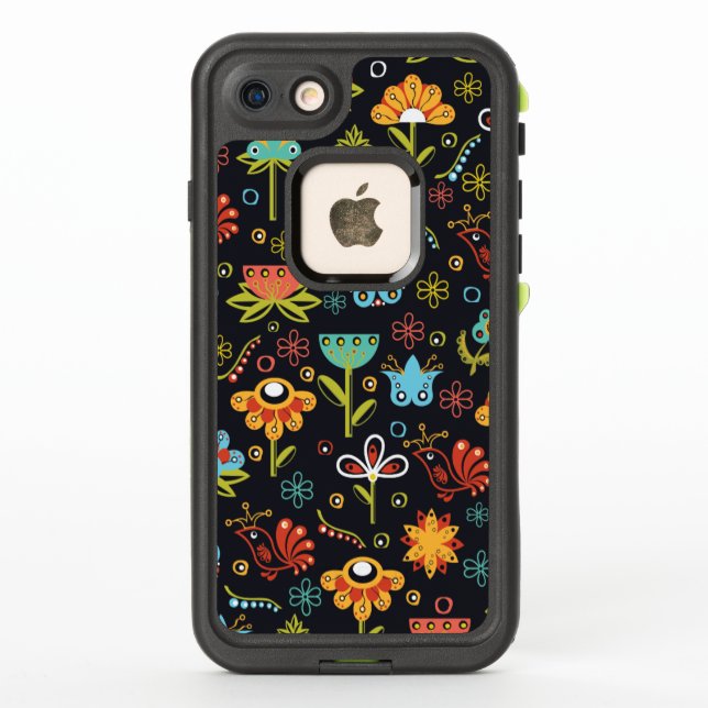 Colourful Fun Flowers and Birds Pattern LifeProof iPhone Case (Back)
