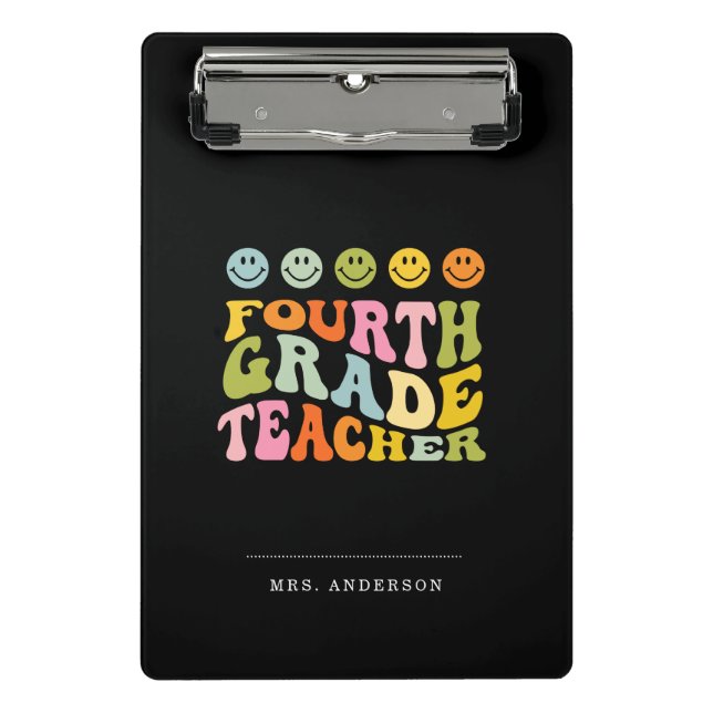Colourful Fun Fourth Grade Teacher Custom Name Mini Clipboard (Front)
