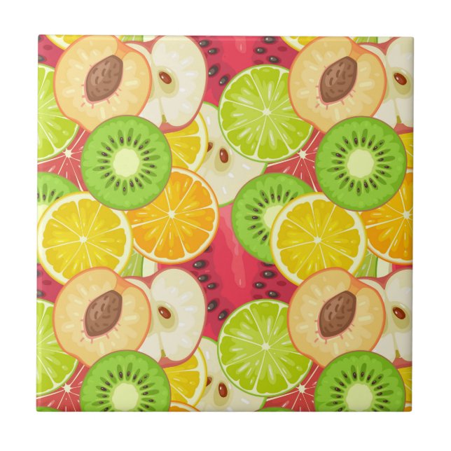 Colourful Fun Fruit Pattern Ceramic Tile (Front)