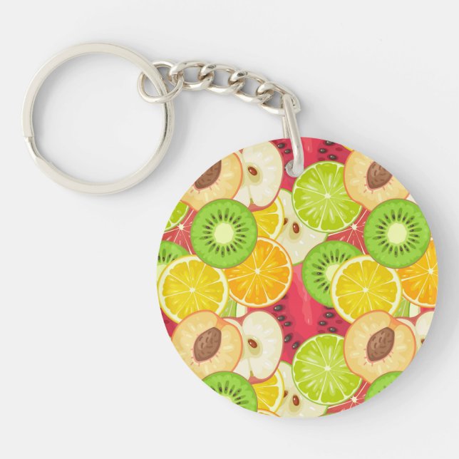Colourful Fun Fruit Pattern Key Ring (Front)