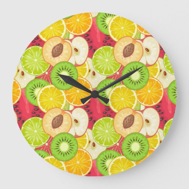 Colourful Fun Fruit Pattern Large Clock (Front)
