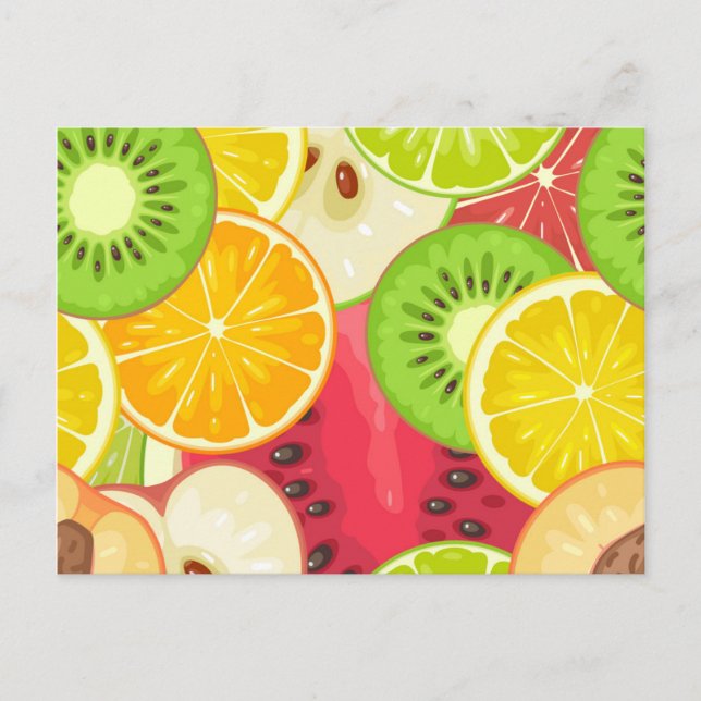 Colourful Fun Fruit Pattern Postcard (Front)