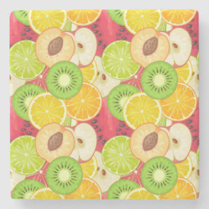 Colourful Fun Fruit Pattern Stone Coaster