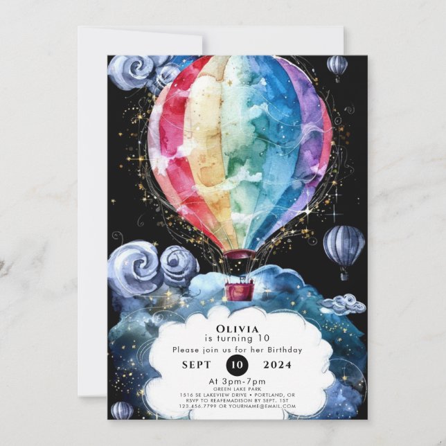 Colourful Fun Hot Air Balloon Birthday Invitation (Front)
