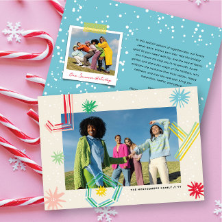 Colourful Fun Joyful Lines Pom Poms Photo Holiday Card