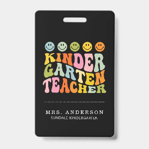 Colourful Fun Kindergarten Teacher Custom Name  ID Badge