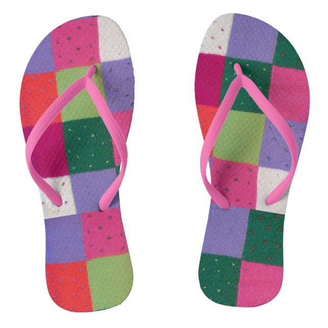 colourful fun knitted patchwork squares retro thongs (Footbed)