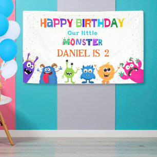 Colourful Fun Little Monster Birthday Party Banner