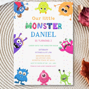 Colourful Fun Little Monster Birthday Party Invitation