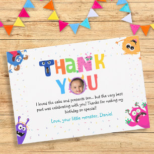 Colourful Fun Little Monster Birthday Party Photo  Thank You Card