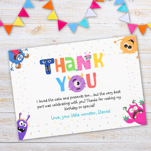 Colourful Fun Little Monster Birthday Party Thank You Card