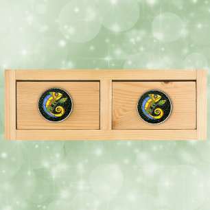 Colourful Fun Lizard Branch Dots Ceramic Knob