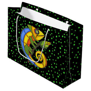 Colourful Fun Lizard Branch Dots Large Gift Bag