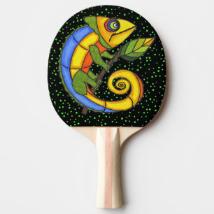 Colourful Fun Lizard Branch Dots Ping Pong Paddle