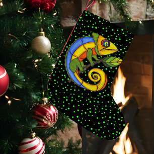 Colourful Fun Lizard Branch Dots Small Christmas Stocking