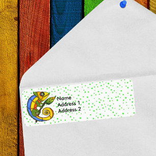 Colourful Fun Lizard Branch Green Dots Return Address Label