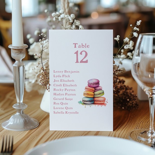 Colourful fun macaroons Table Number Seating Chart (Watercolor bright macaroons Table Number card and name list)