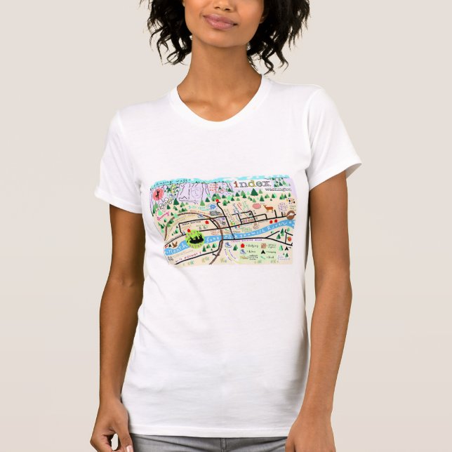 Colourful, fun map of beautiful Index, Washington! T-Shirt (Front)