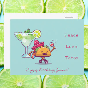 Colourful Fun Margaritas & Tacos Happy Birthday Postcard