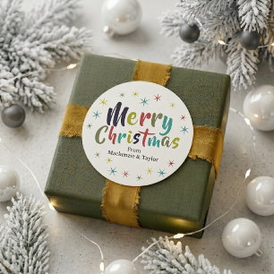 Colourful Fun Merry Christmas Personalised Classic Round Sticker