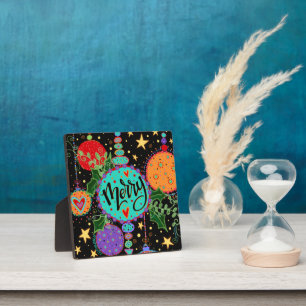 Colourful Fun Merry Ornaments Christmas Holiday Plaque