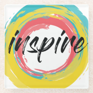 Colourful, fun, modern vibrant cool design Inspire Glass Coaster