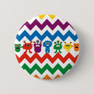 Colourful Fun Monsters Cute Chevron Striped Patter 6 Cm Round Badge