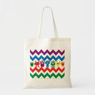 Colourful Fun Monsters Cute Chevron Striped Patter Tote Bag