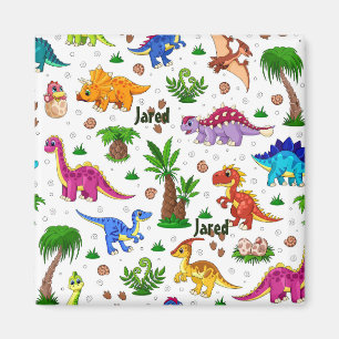 Colourful Fun Name Seamless Pattern Dinosaur Magnet