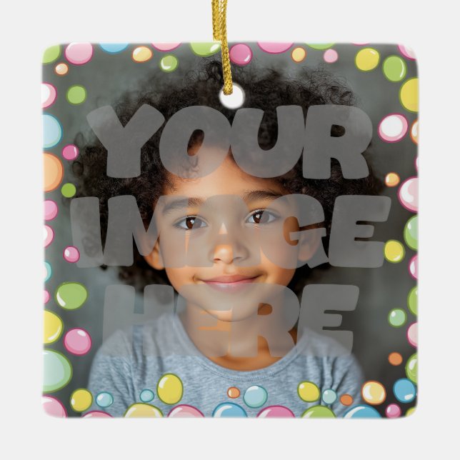 Colourful Fun Pastel Bubble Frame Border for Photo Ceramic Ornament (Front)