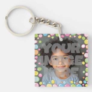 Colourful Fun Pastel Bubble Frame Border for Photo Key Ring