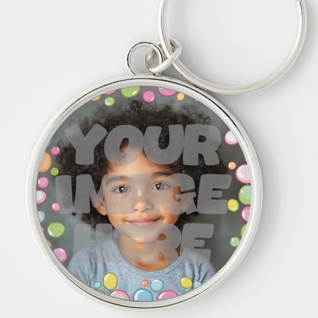 Colourful Fun Pastel Bubble Frame Border for Photo Key Ring (Front)