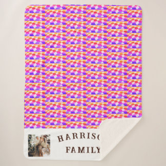 Colourful Fun Pattern Family Photo and Name Sherpa Blanket