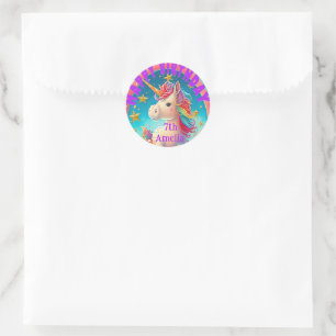 Colourful Fun Personalised Unicorn Themed Party Classic Round Sticker