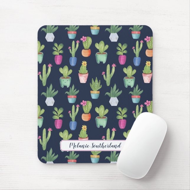 Colourful Fun Potted Plants & Cactus Personalized Mouse Pad (With Mouse)