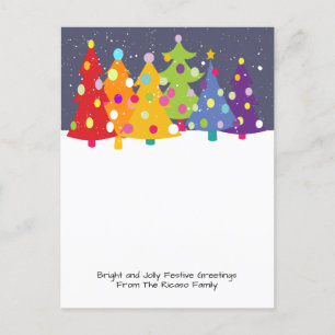 Colourful Fun Rainbow Christmas Trees Holiday Postcard