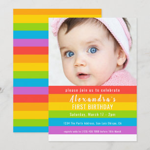 Colourful Fun Rainbow Party Personalised Invitation