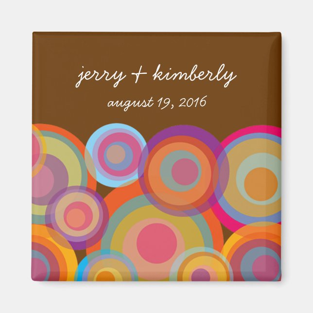 Colourful Fun Rainbow Pop Circles Modern Save Date Magnet (Front)