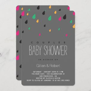 Colourful Fun Raindrops Couples Baby Shower Invite