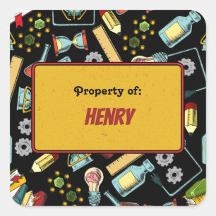 Colourful Fun School Science Pattern Personalised Square Sticker