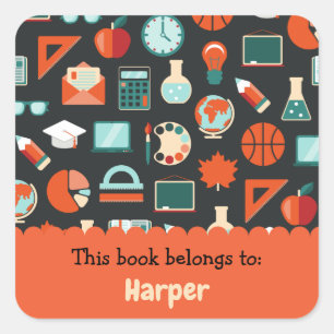 Colourful Fun School Supplies Pattern Personalised Square Sticker