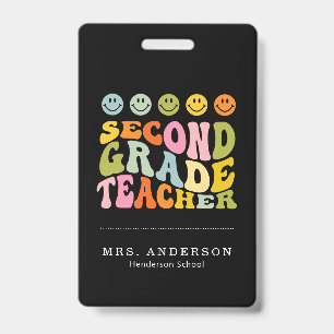 Colourful Fun Second Grade Teacher Custom Name ID Badge