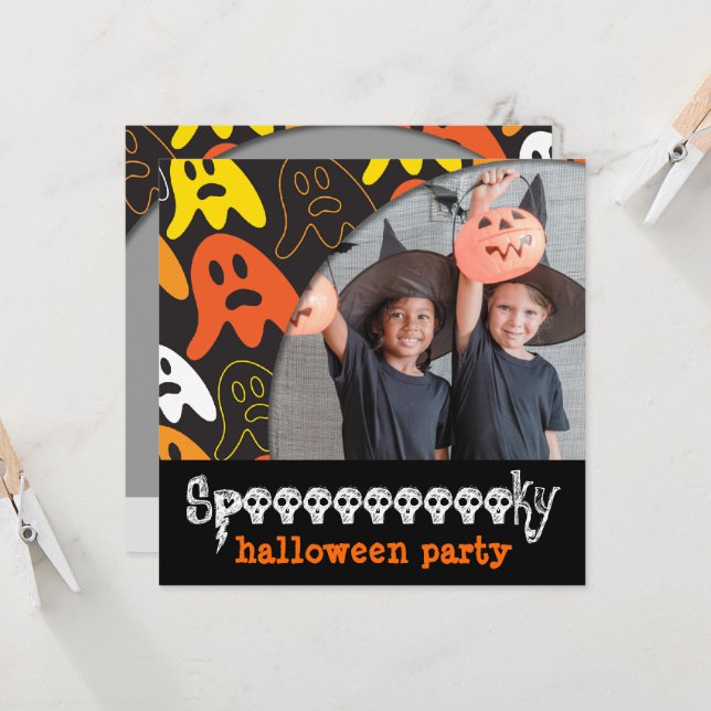 Colourful Fun Spooky Ghosts Kid's Halloween Party Invitation (Front/Back In Situ)