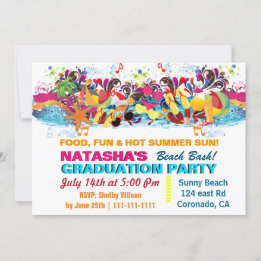 Colourful Fun Summer Beach Graduation Party Invitation