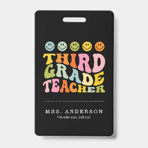 Colourful Fun Third Grade Teacher Custom Name ID Badge