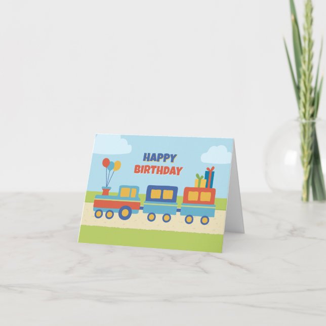 Colourful fun train birthday card (Front)